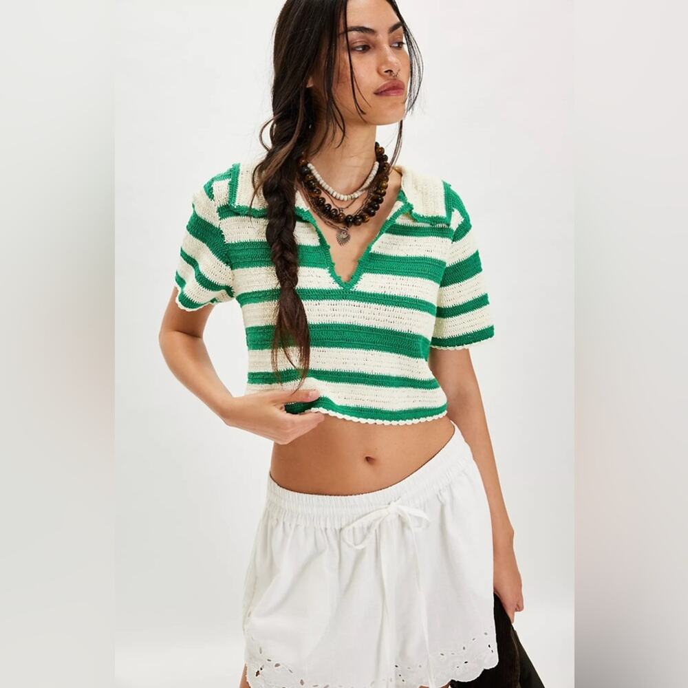 For Love & Lemons Crochet Rugby Polo Top